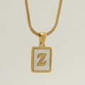 Golden square shell necklace with Z letter pendant on a sleek snake chain - Letter Z