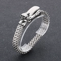 Men's punk double row dragon bone chain bracelet with vintage silver skull clasp - Skull Style (KB97938-BD) / 11mm x 23cm