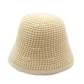 Close-up of beige knitted sun hat showing breathable hollow-out crochet mesh texture - Hollow Mesh Style / Beige