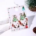 Christmas earrings featuring Santa Claus wearing a green tree hat with colorful rhinestones - Green Dwarf Gnome