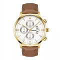 Men's quartz watch with gold stainless steel case and brown suede leather strap - Leather Coffee Strap Gold Case White Gold Face