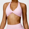 Soutien-gorge de sport dos nu rose avec détail torsadé pour fitness et course - Rose Sakura