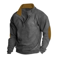 Dunkelgraues Herren Sweatshirt mit halbem Reißverschluss und braunen Flicken - S / Dunkelgrau