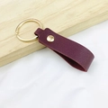 Minimalist purple PU leather keychain with gold metal ring and rivet detail for bags - No.3 Reddish Brown