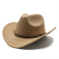 Detail of camel wool cowboy hat featuring a brown leather band with golden beads decor - M (56-58cm) / Camel