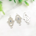 Silver Hamsa Hand charms with blue evil eye and rhinestones for jewelry making - Bright Silver Evil Eye Hamsa-14582
