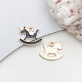 Unicorn rocking horse metal pendant with black enamel finish and golden outline DIY charm - Rocking Horse (10990) / 1 Piece (13x16mm) / Black