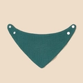 Dark green cotton gauze baby triangle bib with adjustable white resin snap buttons - Dark Green