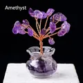 Amethyst crystal money tree with copper wire branches in a glass pot for home decor - 18 Crystals Amethyst (Mini Fish Tank)