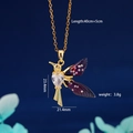 Collana colibrì con gemma a cuore, ali viola sfumate e catena dorata da 45cm - Uccello Multicolore 1021 (Blu Nero)