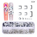 12-grid nail art crystal set with silver rhinestones in various geometric shapes - Silver White Crystal Geometric Style (02#)