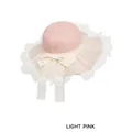 Light pink woven straw sun hat with white lace bow and wavy mesh brim for summer - One Size (54-58CM) / Light Pink