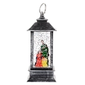 Vintage silver Christmas lantern with Holy Family figures and sparkling snow effect - Holy Family