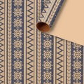 Navy blue Christmas wrapping paper with beige knitted snowflake and geometric patterns - Snowflake Stripe