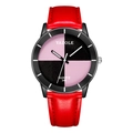 Yazole quartz watch with pink and black geometric dial and red leather strap - Black Pink Dial Red Strap