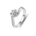 Elegant 925 sterling silver twist band moissanite ring with a classic six-prong setting - Adjustable Open / Twisted Arm Side Stone Style (FDJZ-005)
