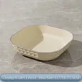 Creamy white square fruit plate with silver rim and diamond texture, 14.5cm snack dish - Diamond Plate (Cream White)