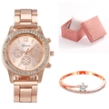 Set orologio donna lussuoso in oro rosa con strass, bracciale stella e confezione regalo - Set Orologio Bracciale Regalo / Oro rosa