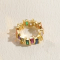 14K gold plated geometric ring featuring multi-color rectangular zircon crystal stones - Gold Geometric Colorful Zircon