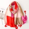 Elegant multi-color patchwork scarf with tassels in red and pink tones for women - 180*90CM / Red Patchwork
