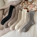 Women's cable knit crew socks in warm khaki, ideal for cozy winter and autumn wear - One Size / Mixed Colors