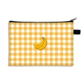 Yellow and white checkered cosmetic bag with banana cartoon pattern and zipper - 06-Banana Yellow White Plaid