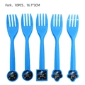 Set of 10 blue star-themed plastic forks for astronaut space birthday party decorations - Plastic Forks 10PCS-Blue