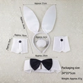 White rabbit costume set with bunny ear headband, collar, cuffs, and plush tail - Plain 4-Piece Set / White