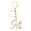 Golden letter M keychain with sparkling crystal rhinestones for handbags and keys - Letter M