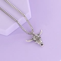 Retro silver bull head pendant necklace with turquoise stone on geometric purple stand - Simple Bull Head Style (3#)