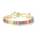 Adjustable gold bracelet featuring a rainbow of square-cut colorful cubic zirconia stones - 2.5*5mm Gold Rectangular Rainbow Stones