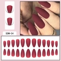 Macro detail of wine red matte almond press-on nails set with size distribution chart - Wine Red (SDM-04) / Glue Type