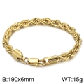 Polished 18K gold plated stainless steel rope chain bracelet with lobster clasp - 190mm x 6mm / Gold