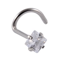 L-shaped silver stainless steel nose stud with square-cut clear zircon stone inlay - 0.8x7x3mm / Silver S-Bend Square Clear Zircon
