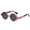 Retro punk round sunglasses with bright red metal hollow frame and dark grey lenses - Red Frame / Black Lens