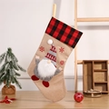 Hanging burlap Christmas stocking with gnome motif and red-black checkered cuff decoration - Polka Dot Hat Style