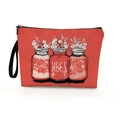 Oranje canvas make-uptas met HUGS bloemenprint en zwarte ritssluiting polsband - Beige Hugs Mason Jar (Stijl 4)