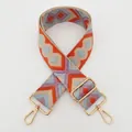 Detail of blue and orange jacquard embroidered bag strap with golden lobster clasps - 13-Light Blue Purple Orange