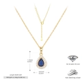 Detailed view of pear-shaped blue zircon necklace with S925 silver specs and dimensions - Gold Necklace-Blue