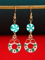 Festive Christmas wreath drop earrings with red bow and green white candy beads - KC Gold Wreath Pendant (N-1003)