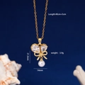 Collana a farfalla dorata con fiocco di cristallo e perla su sfondo blu scuro - 40cm+5cm / Oro Strass Chiaro (741)