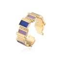 Detailed close-up of gold-plated ring with blue purple enamel and sparkling zircon - Adjustable Open / Gold/Blue/Purple