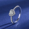 Silver halo ring with heart-cut cubic zirconia stone and sparkling pave band - Platinum Heart-shaped Ljz-124 / Adjustable Open