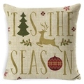 Beige linen Christmas pillowcase with gold Tis The Season text and reindeer print - Zl001-6 / 45*45cm Cover Only