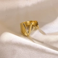 Golden V-shaped wide open ring for women in minimalist stainless steel vintage style - Letter V / Gold