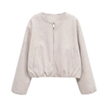 Minimalistische damesjas van fleece met ronde hals en rits in de kleur havermout - XS / Wit