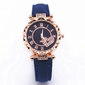 Women's minimalist wristwatch with navy suede strap and rose gold heart rhinestone dial - Blue