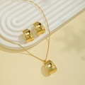 Exquisite golden geometric jewelry set with curved rectangular necklace and earrings - Curved Rectangle Style (E5668)
