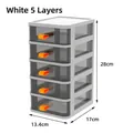 White 5-layer desktop storage box with translucent black drawers and orange tabs - 5-Tier / Snow White