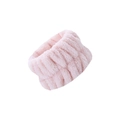 Soft pink plush bow headband for face washing and makeup skin care routine - Snow Bud (Solid)